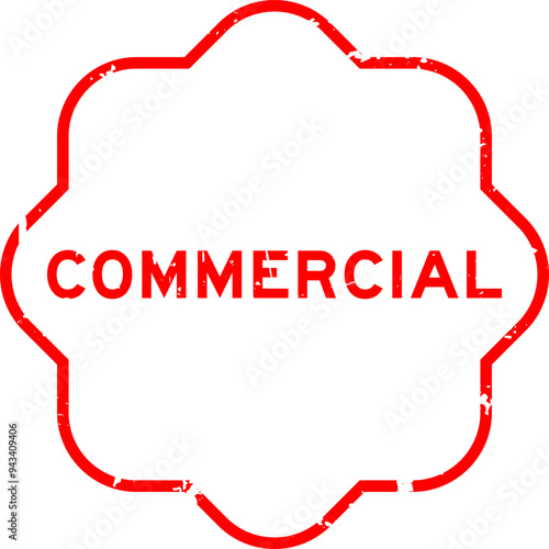 Grunge red commercial word rubber seal stamp on white background