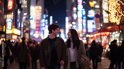 Wallpaper Mural 夜の東京を歩く若い西洋人カップル Torontodigital.ca