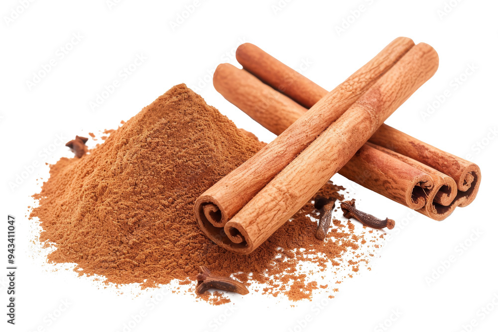 Cinnamon sticks and powder, isolated on transparent Cinnamon sticks and powder, isolated on transparent