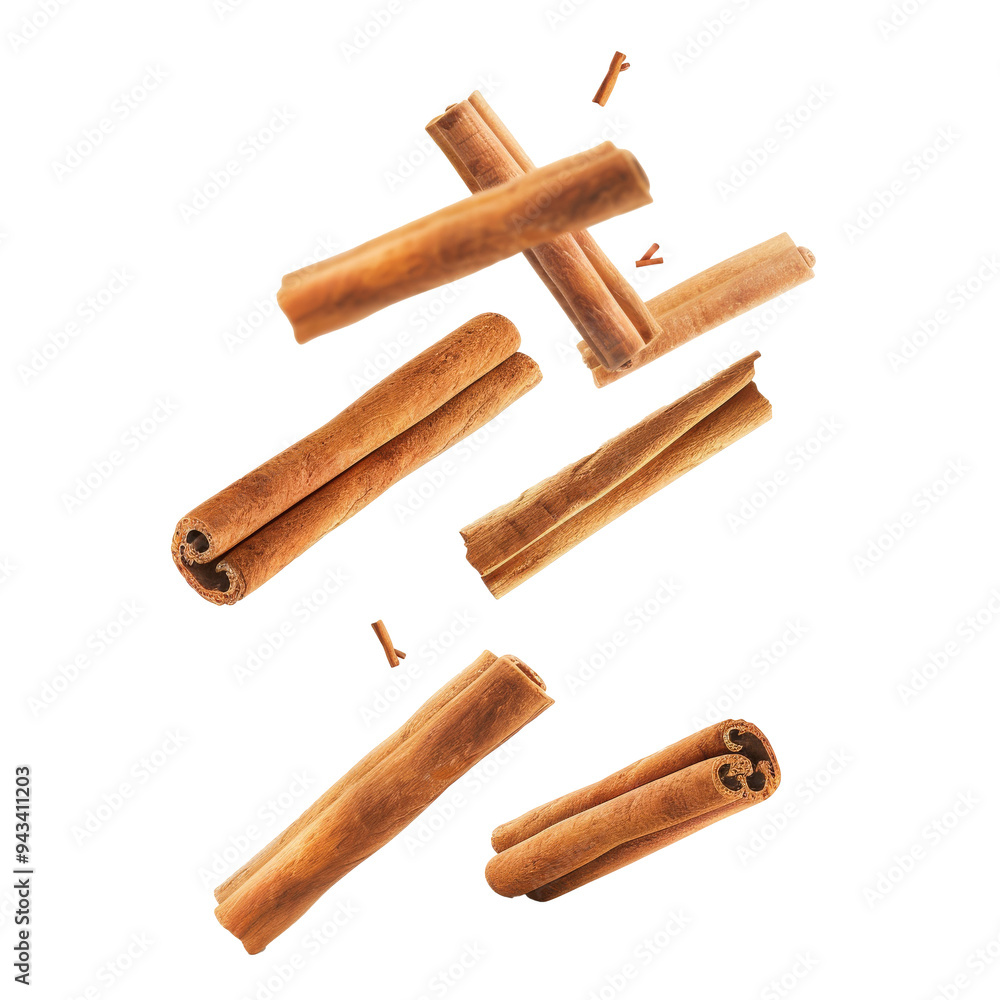 Cinnamon sticks floating and gently falling