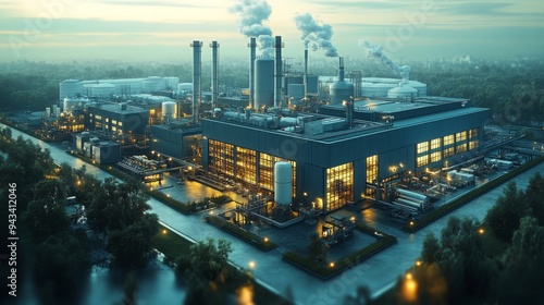 Wallpaper Mural A zero energy manufacturing plant is depicted at dusk, showcasing its innovative design and sustainability efforts. Torontodigital.ca