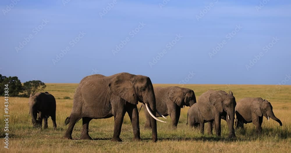 An elephant family walks and eats in the savannah An elephant family walks and eats in the savannah