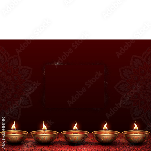Diwali celebration Indian festival of lights Diya oil lamp and Rangoli decoration colorful flowers ,copy space, diwali background diwali poster, diwali banner