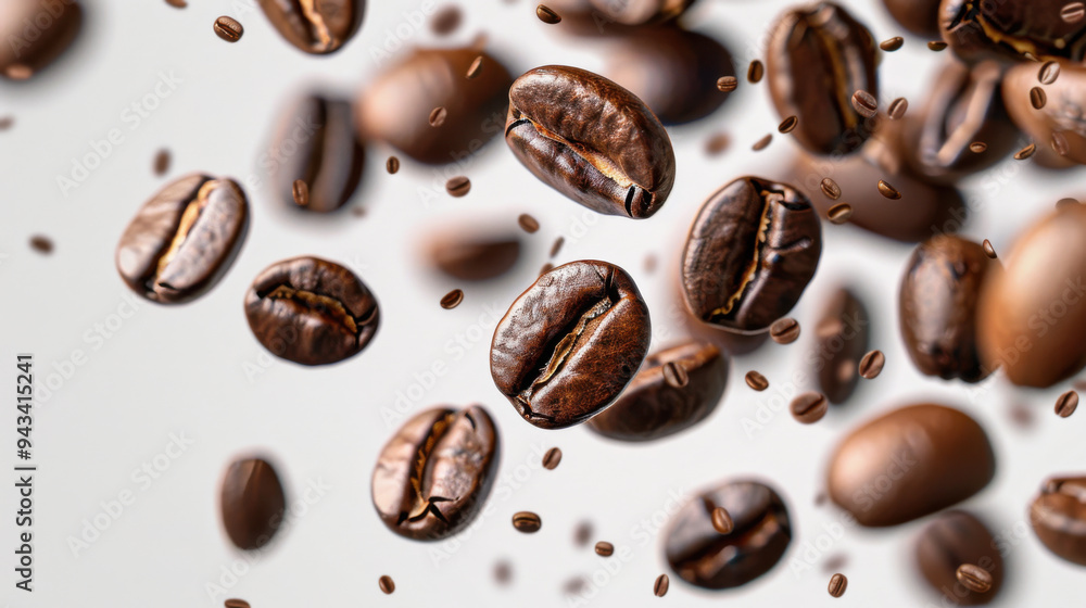 Falling coffee beans close-up, flying coffee beans over dark background Falling coffee beans close-up, flying coffee beans over dark background