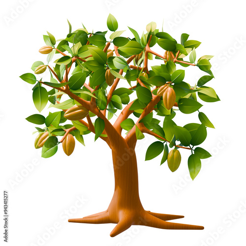 Cacao tree or cocoa tree  cartoon style .3d render and 3d element NO AI.