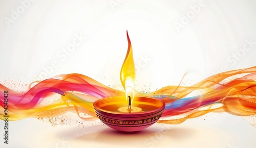 Diwali celebration Indian festival of lights Diya oil lamp and Rangoli decoration colorful flowers ,copy space, diwali background diwali poster, diwali banner