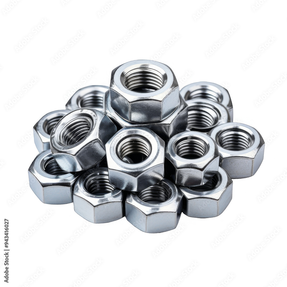 Steel Hex Nuts Isolated on a Transparent Background Steel Hex Nuts Isolated on a Transparent Background