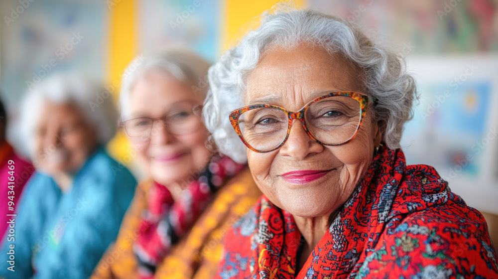 Portrait of smiling senior woman with friends in the background Portrait of smiling senior woman with friends in the background