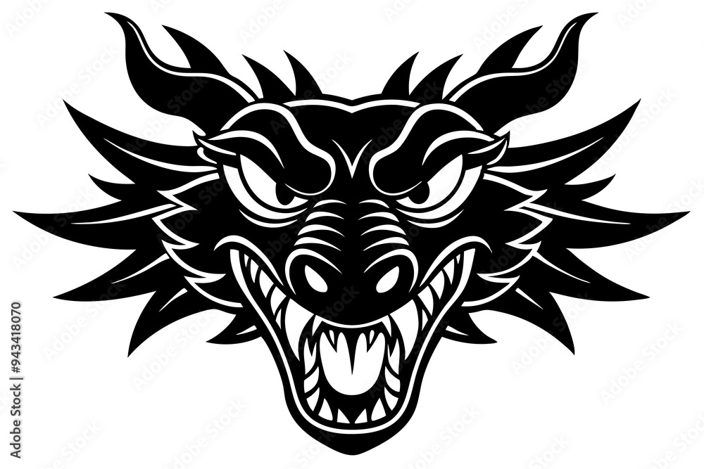 Fototapeta premium angry traditional Chinese dragon head vector illustration on a white background