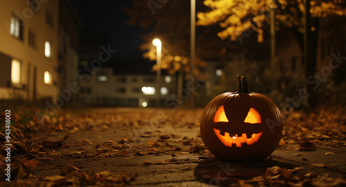 Kürbis in Halloween Nacht im Wohngebiet in Deutschland photo