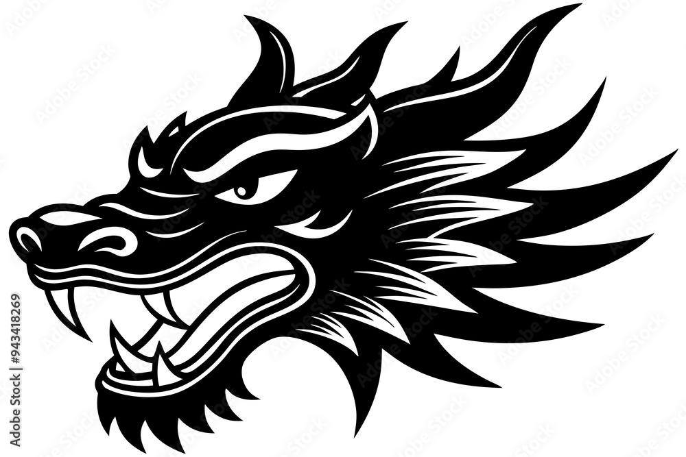 angry traditional Chinese dragon head vector illustration on a white background angry traditional Chinese dragon head vector illustration on a white background