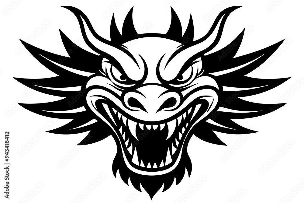 Obraz premium angry traditional Chinese dragon head vector illustration on a white background