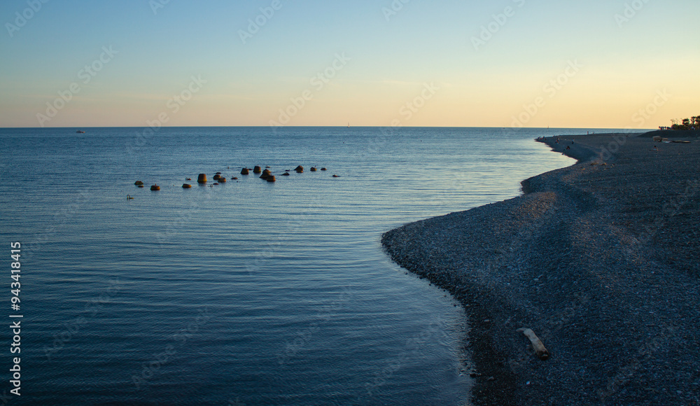 Sunset at sea in Sochi (Adler).