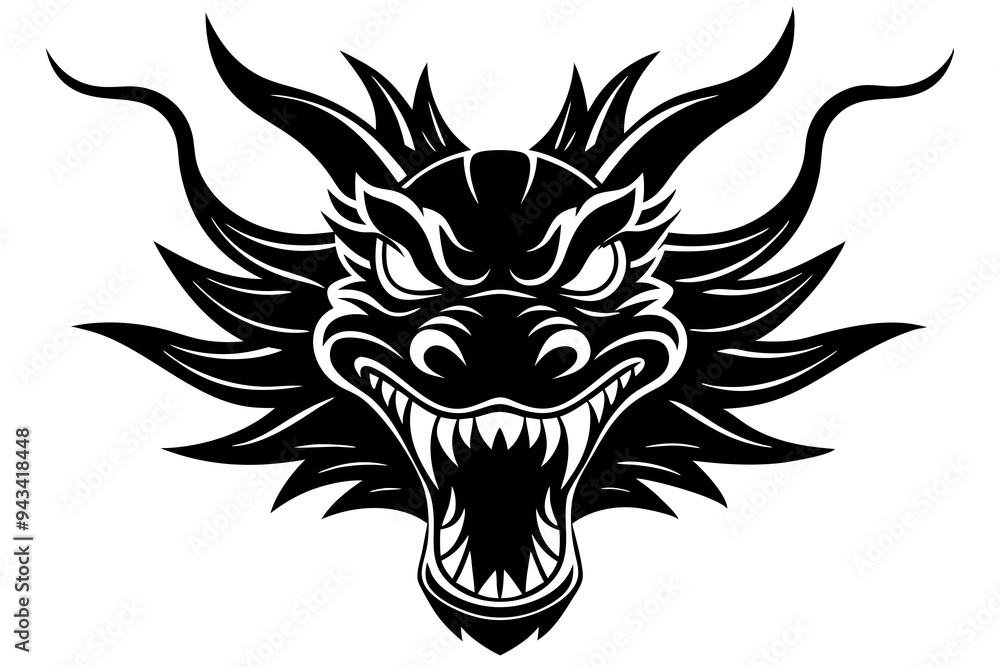 Fototapeta premium angry traditional Chinese dragon head vector illustration on a white background