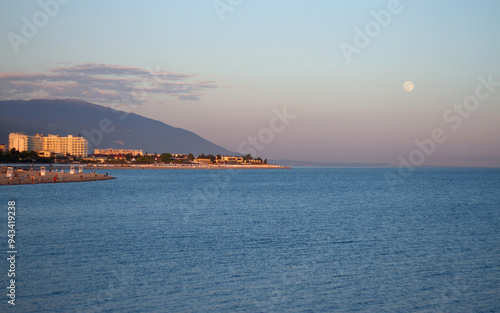 Obraz na płótnie Sunset at sea in Sochi (Adler). w salonie