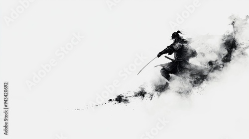 Sumi-e Style Sengoku Busho Samurai Illustration with Japanese Warrior Spirit photo