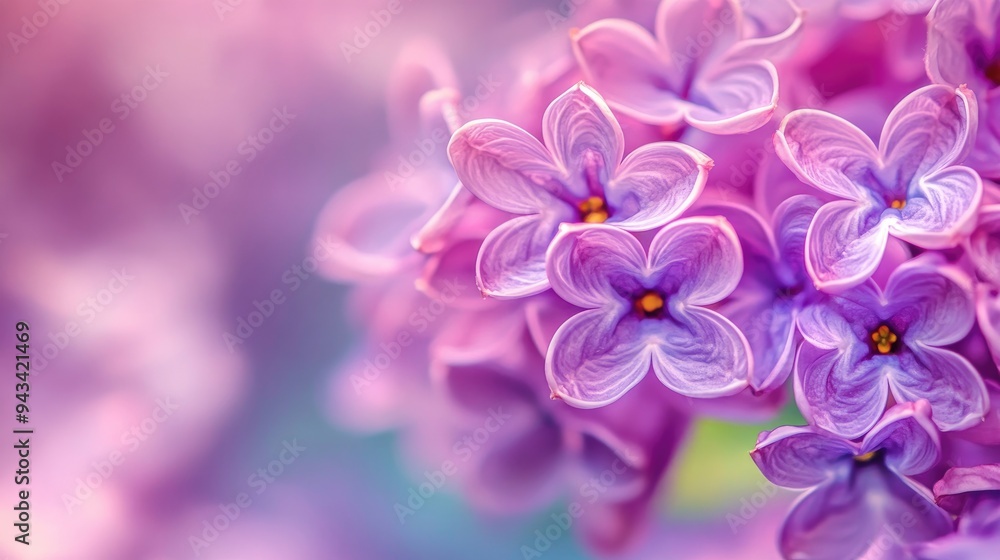 Close-up of a purple lilac in bloom, with detailed petals and soft focus background Close-up of a purple lilac in bloom, with detailed petals and soft focus background
