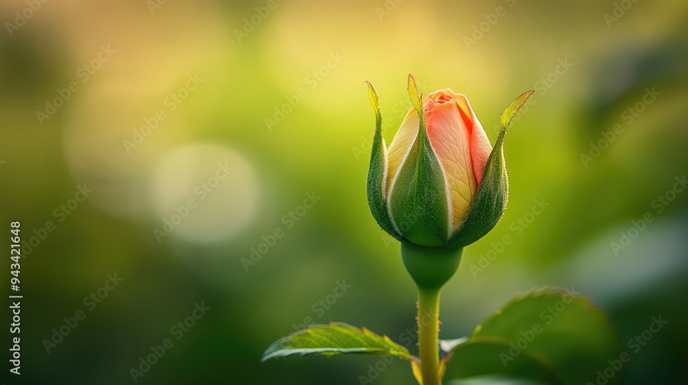 Close-up of a rosebud just starting to open, with soft lighting and a blurred background Close-up of a rosebud just starting to open, with soft lighting and a blurred background