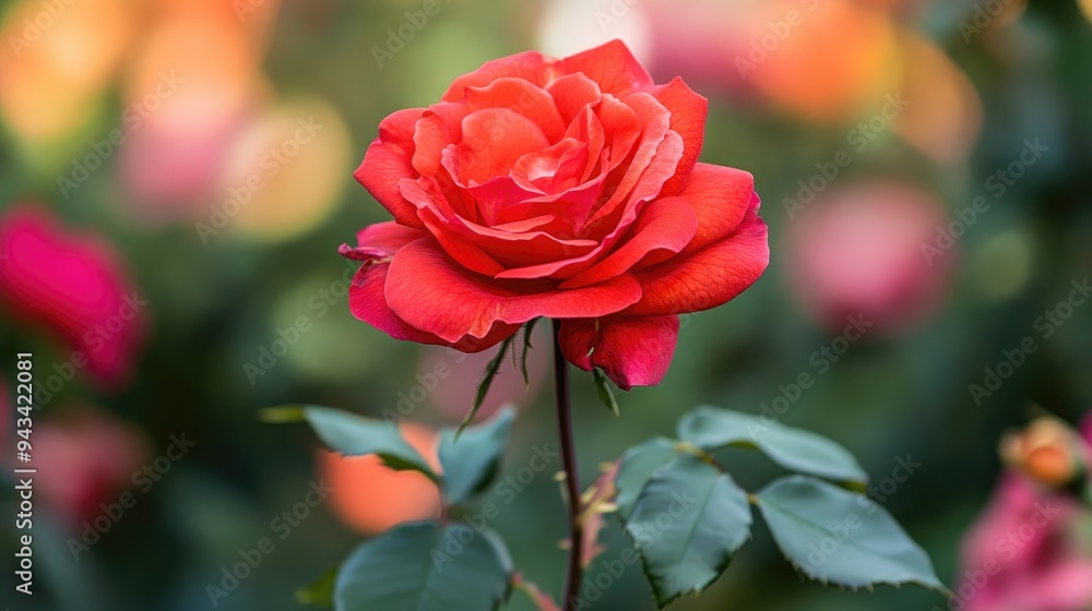 Close-up of a vibrant red rose in full bloom with delicate petals and soft background blur Close-up of a vibrant red rose in full bloom with delicate petals and soft background blur