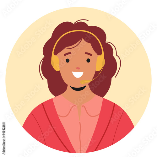 Cheerful Customer Support Representative Character Wearing A Headset. Cartoon Vector Customer Service Theme
