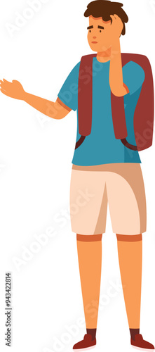 Confused tourist is scratching his head trying to figure out where he is on the map