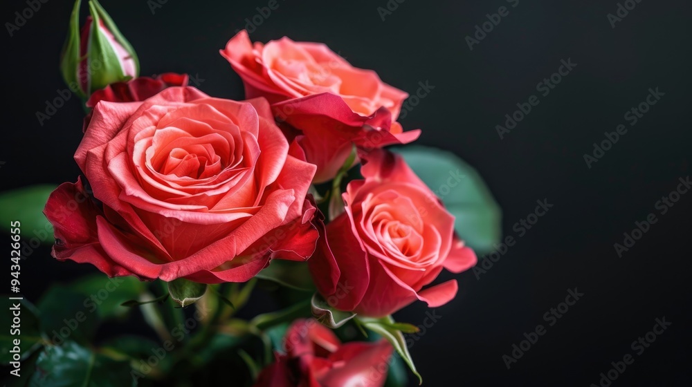 Roses with selective focus on black background for holiday gift Roses with selective focus on black background for holiday gift