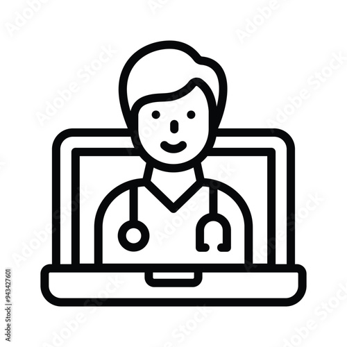 An icon representing a telemedicine consultation with a doctor on a laptop screen