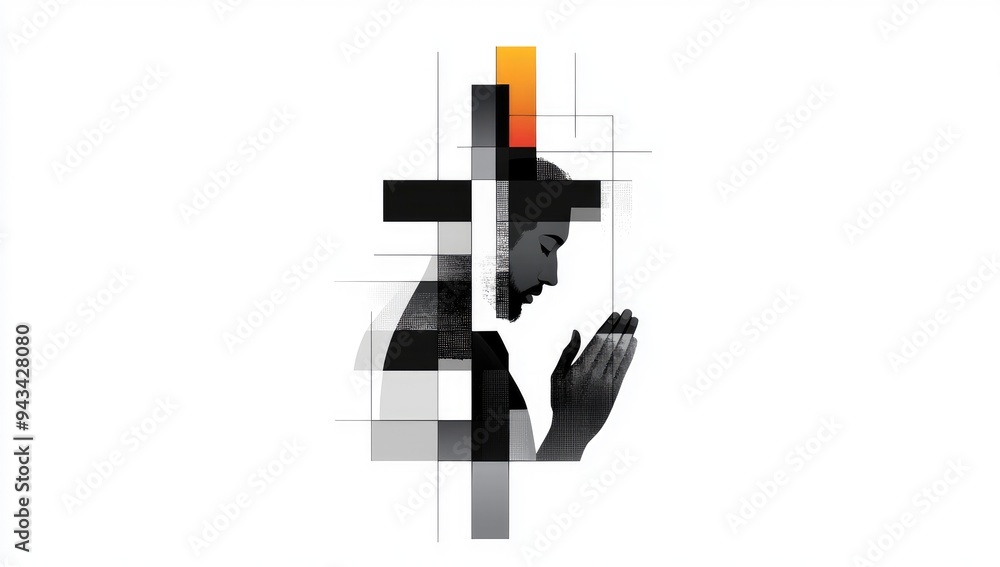 Geometric Silhouette in Prayer: Modern Double Exposure Religious Art Geometric Silhouette in Prayer: Modern Double Exposure Religious Art