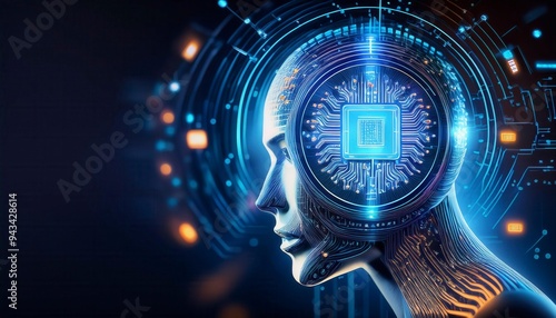 Machine learning process, featuring artificial intelligence, deep data technology. Generative Image