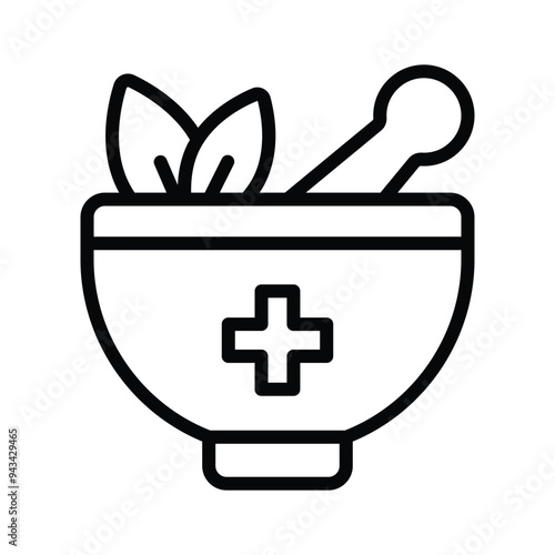 Mortar and pestle with herbs concept of herbal medicine vector