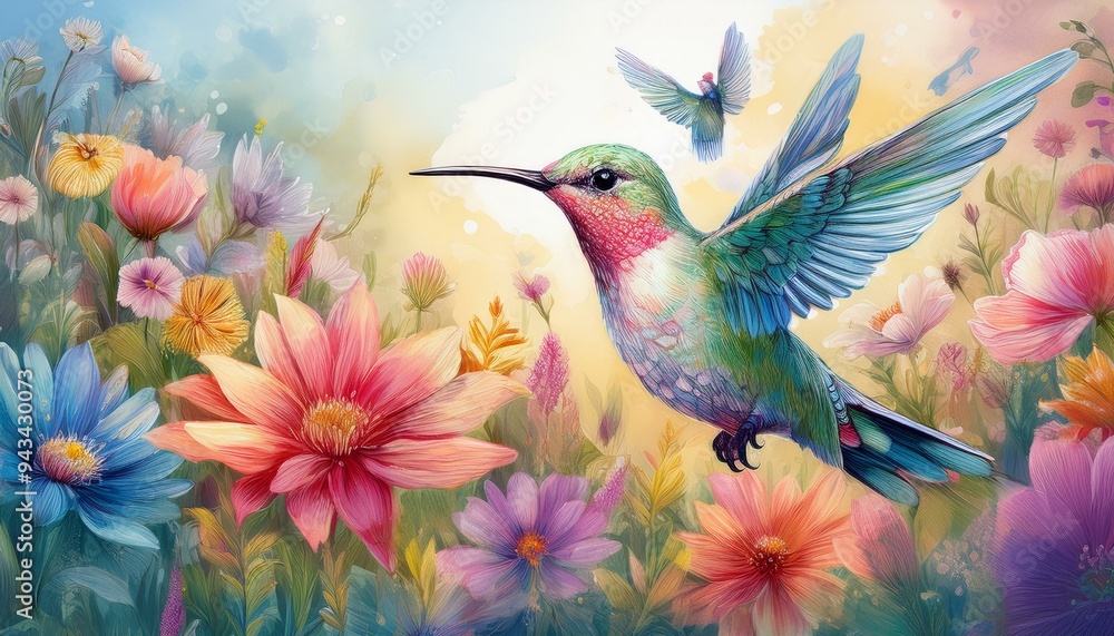 Fototapeta premium hummingbird and flower