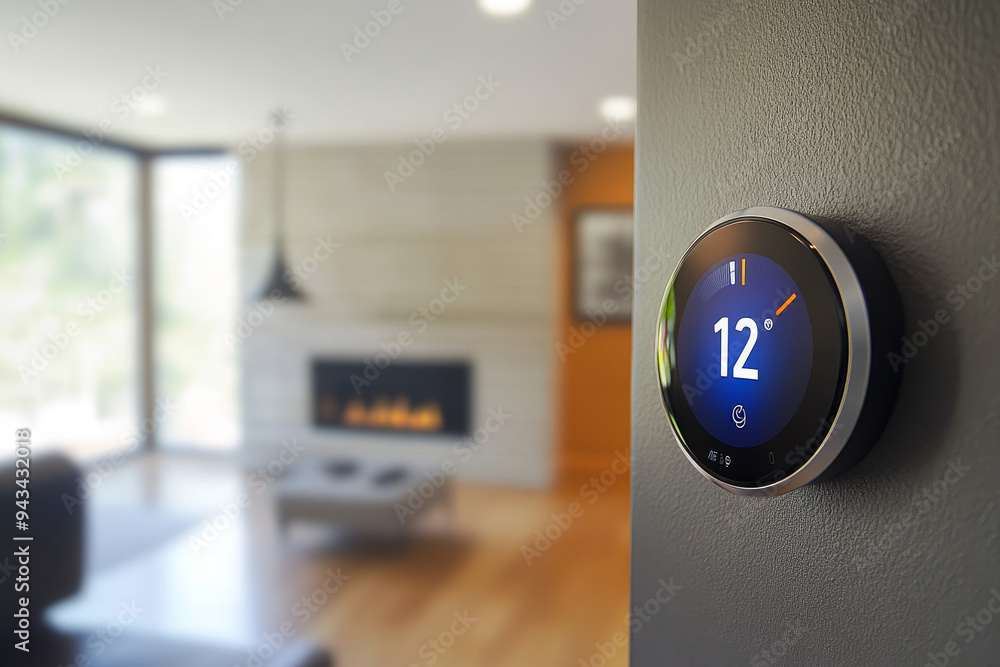 Image showcasing An AI-integrated smart thermostat learning your routine, adjusting ...
