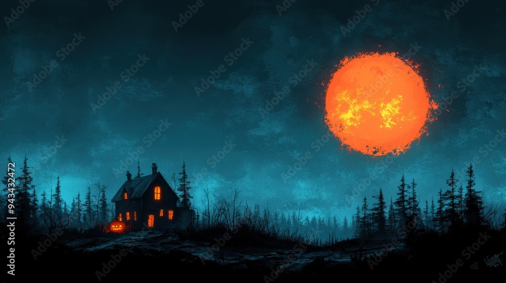 Halloween Background in minimal concept. Haunted house, pastel blue background, flat design illustration, No logo, No Trademark, No text, minimal concept with copy space for stock photo Halloween Background in minimal concept. Haunted house, pastel blue background, flat design illustration, No logo, No Trademark, No text, minimal concept with copy space for stock photo