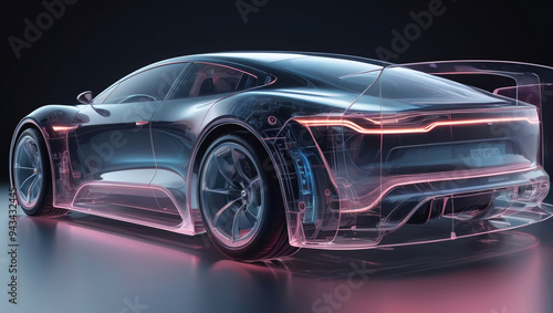 modern automotive technology electric transparent car illustration in transparent colors