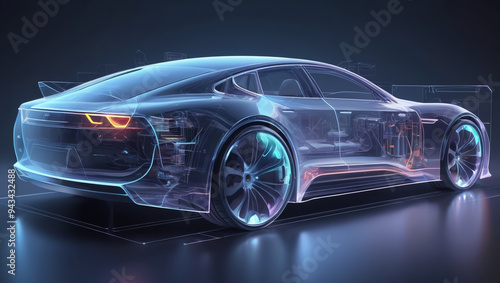 modern automotive technology electric transparent car illustration in transparent colors