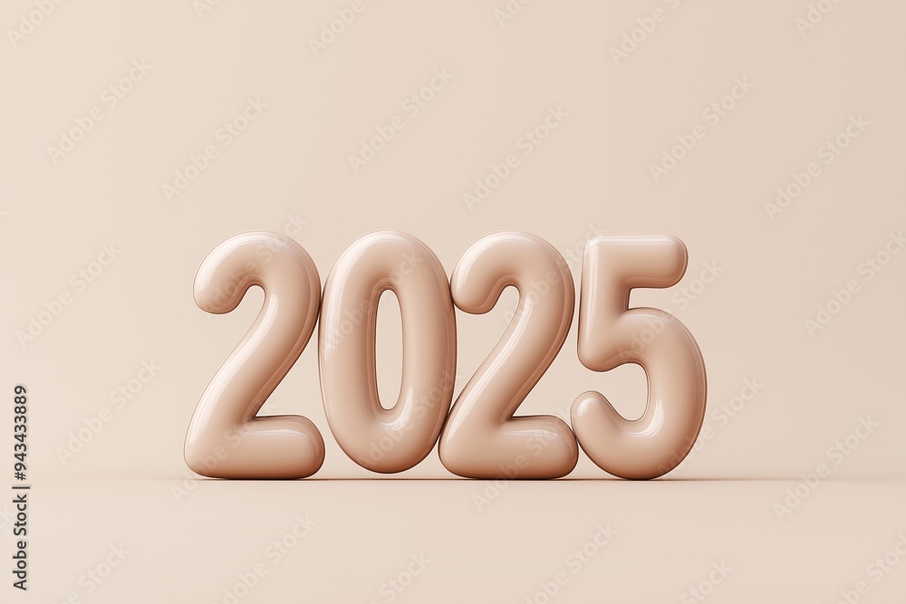New Year 2025 text beige color background New Year 2025 text beige color background