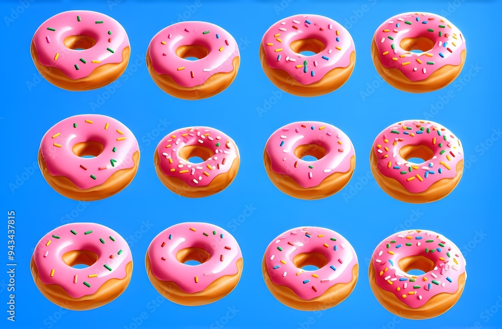 Pink donuts on the blue background, bakery, dessert , isolated on blue background Pink donuts on the blue background, bakery, dessert , isolated on blue background