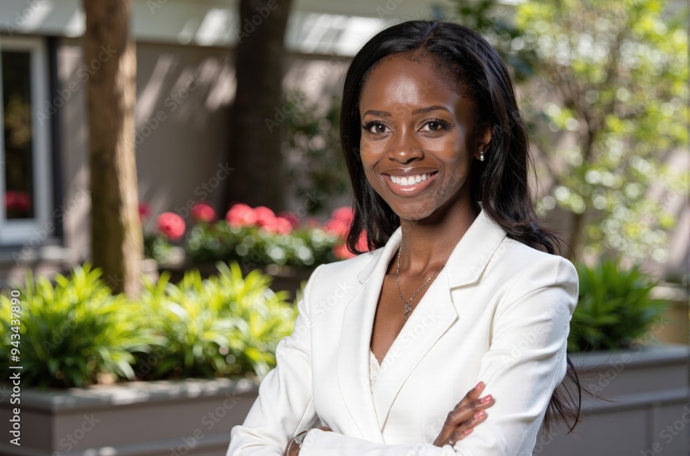portrait of a woman in corporates white suit smiling portrait of a woman in corporates white suit smiling