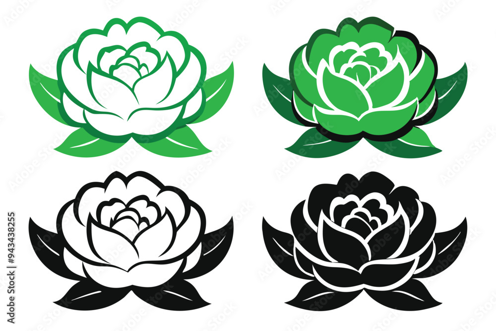 Retro-Inspired Clipart of a Peony with Bold, Stylized Petals Retro-Inspired Clipart of a Peony with Bold, Stylized Petals