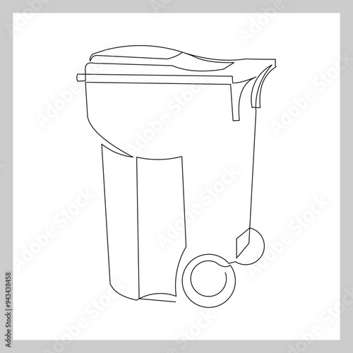 Continuous single line sketch drawing of recycle bin dustbin rubbish bin home appliance kitchenware tools one line vector illustration