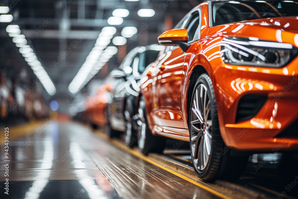 Production line of the car factory. Modern automotive industry. Selective focus Production line of the car factory. Modern automotive industry. Selective focus