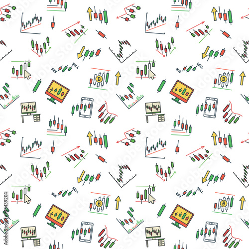 Crypto Trading vector Candlestick Technical Analysis colored seamless pattern