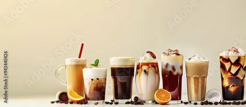 Selection of caffeinated beverages with copy space image