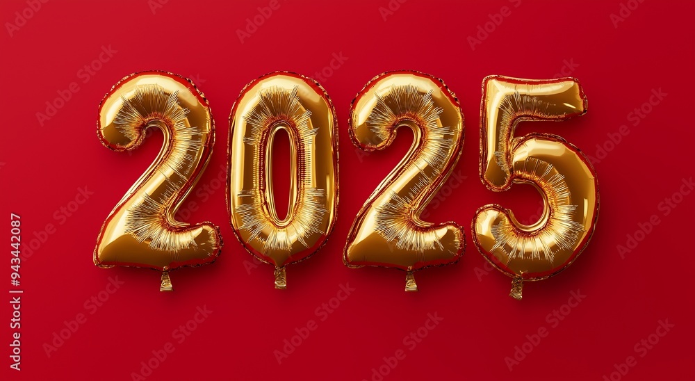Gold number is written 2025 on red background new year Gold number is written 2025 on red background new year