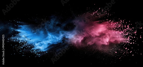 Vibrant Blue and Pink Powder Explosions on Black Background Creating a Stunning Artistic Contrast