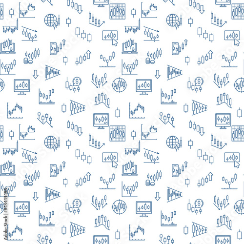 Vector Bitcoin Crypto Trading seamless pattern with Candlestick Charts signs in outline style