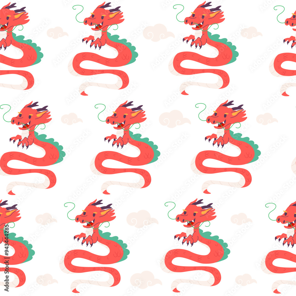 Chinese new year seamless pattern with cartoon dragon flat style Chinese new year seamless pattern with cartoon dragon flat style