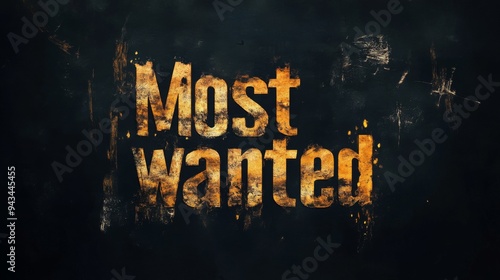 A gritty and distressed artwork featuring the words 'Most Wanted' in weathered, bold letters on a dark, grungy background. Perfect for themes related to crime, danger, and intrigue. photo