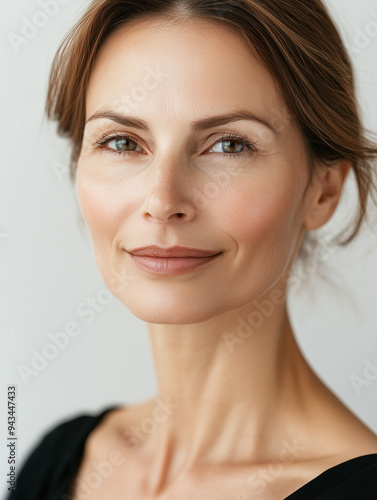 Portrait of an attractive confident mid age woman with brown hair photo