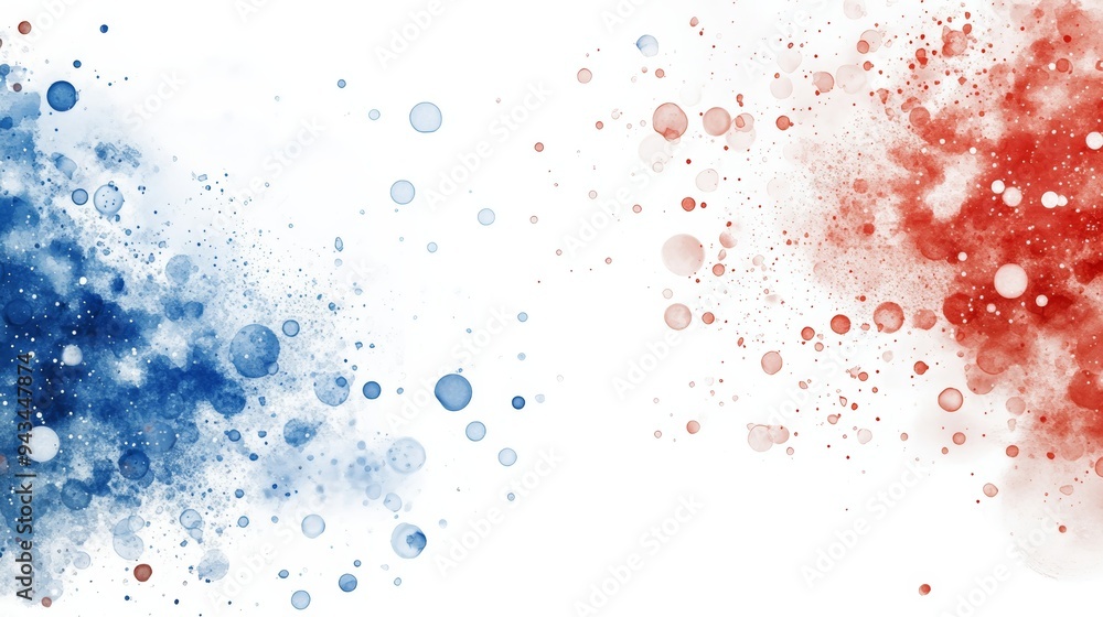 Obraz premium A vibrant splash of red and blue colors blending on a white background, perfect for artistic and creative projects.